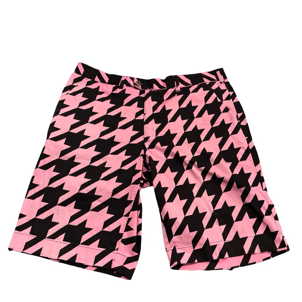 Loudmouth Golf Mens Pink Black Houndstooth Shorts Size 38x11 Cotton Blend